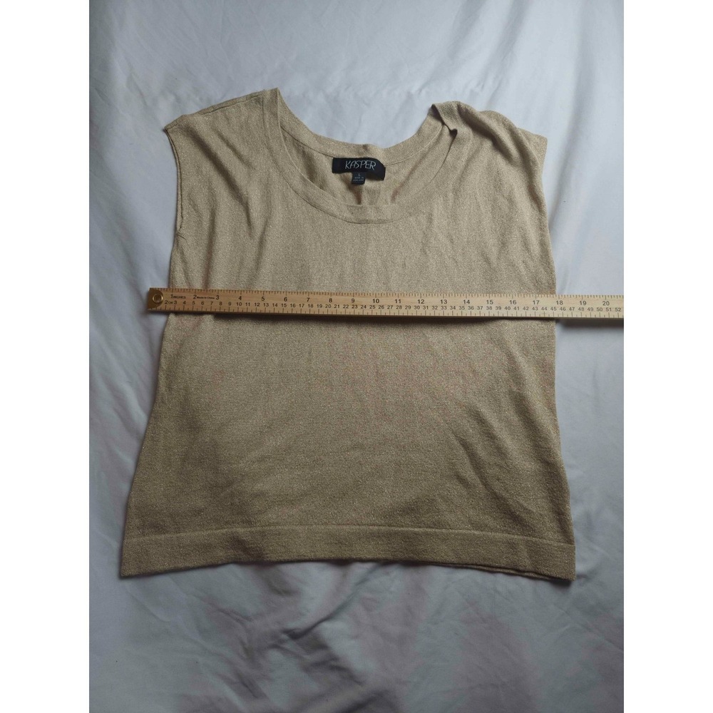 Kasper Tank Top Womens Large Tan Metallic Knit Scoop Neck Sleeveless Casual - Picture 2 of 5